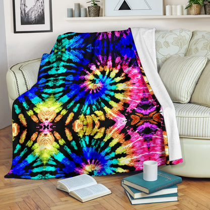Tie Dye Rainbow Design Print Fleece Blanket