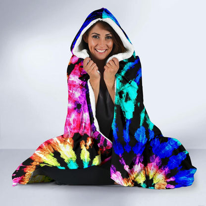 Tie Dye Rainbow Design Print Hooded Blanket-JTAMIGO.COM