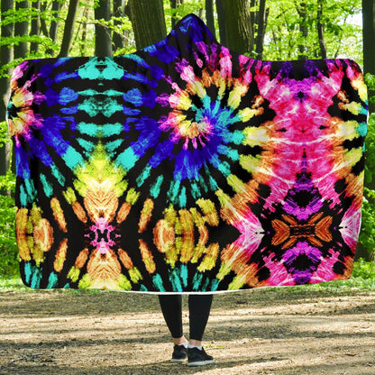 Tie Dye Rainbow Design Print Hooded Blanket-JTAMIGO.COM