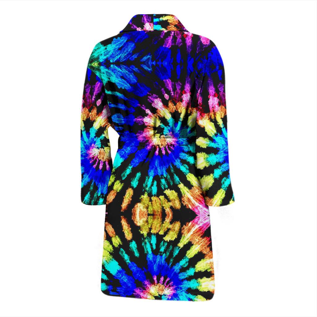 Tie Dye Rainbow Design Print Men Bath Robe-JTAMIGO.COM