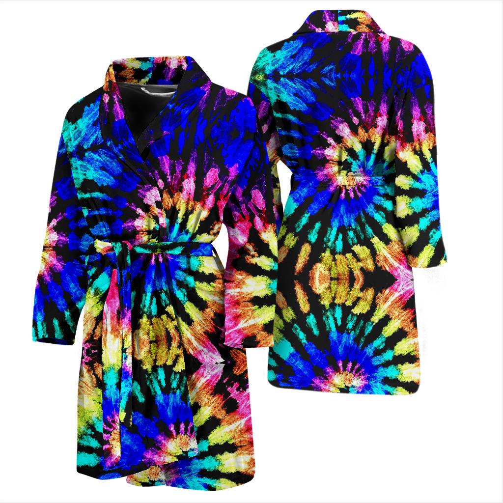 Tie Dye Rainbow Design Print Men Bath Robe-JTAMIGO.COM