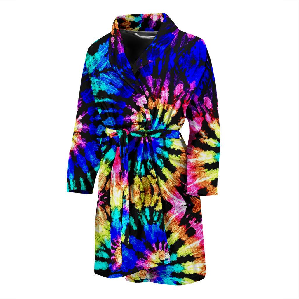 Tie Dye Rainbow Design Print Men Bath Robe-JTAMIGO.COM