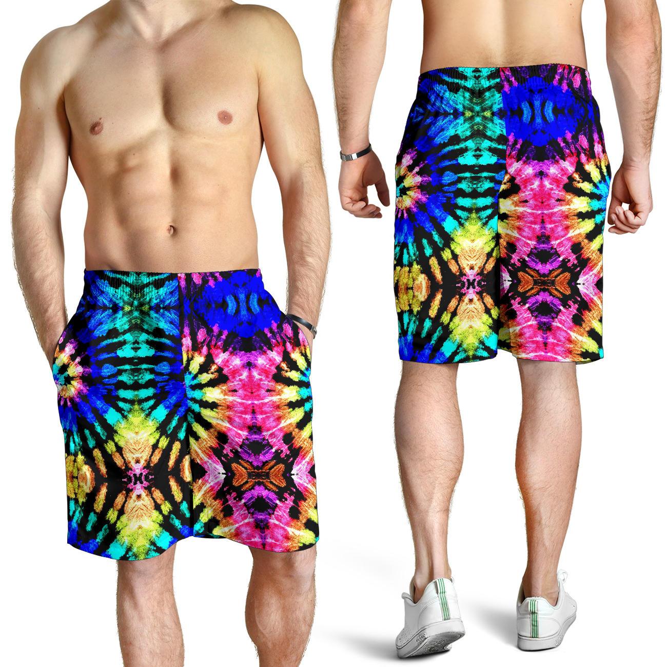 Tie Dye Rainbow Design Print Mens Shorts-JTAMIGO.COM