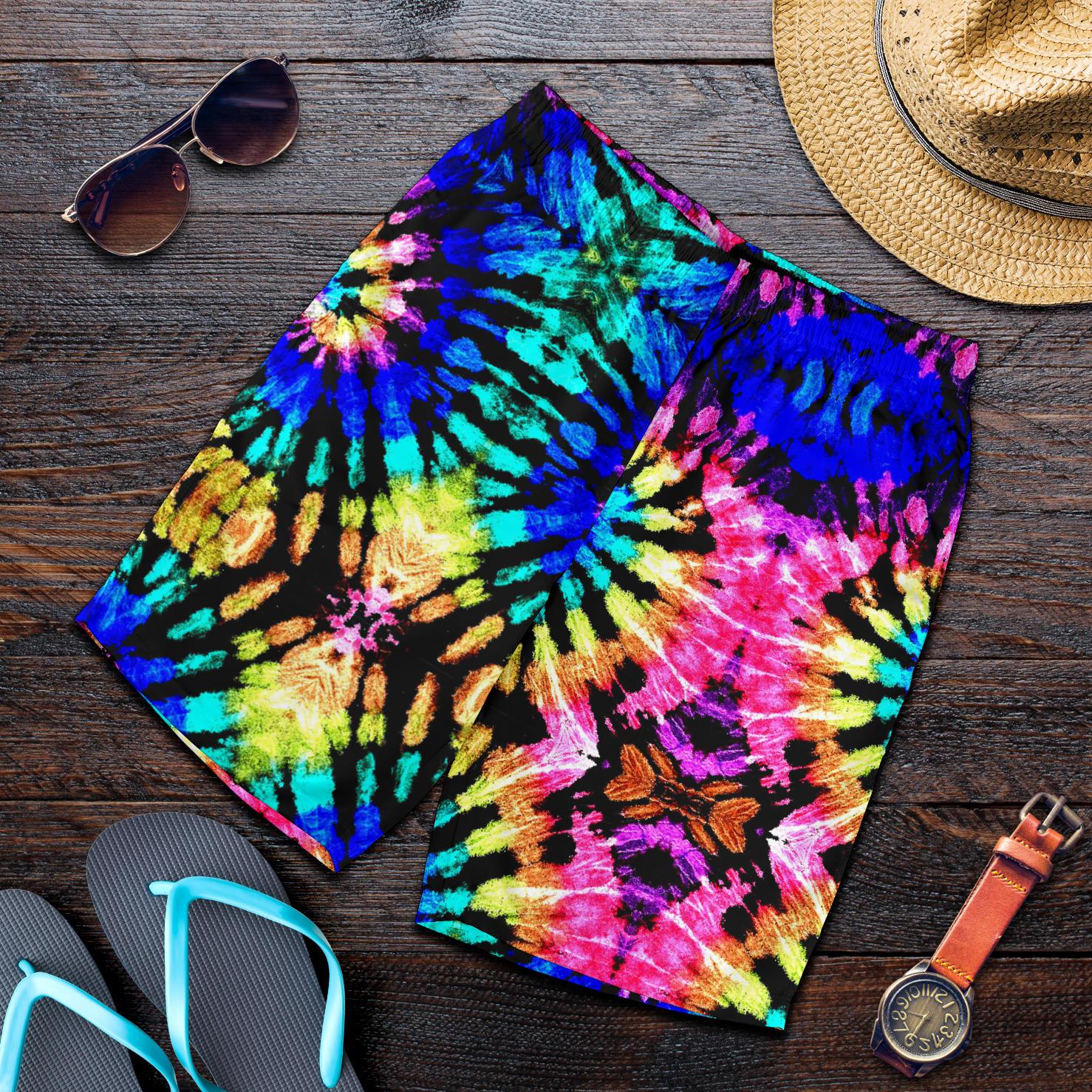 Tie Dye Rainbow Design Print Mens Shorts-JTAMIGO.COM