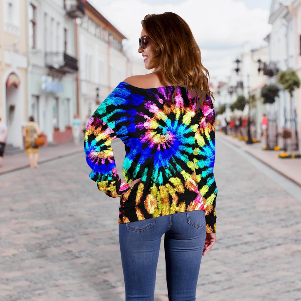 Tie Dye Rainbow Design Print Off Shoulder Sweatshirt