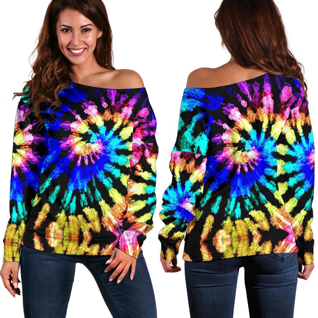 Tie Dye Rainbow Design Print Off Shoulder Sweatshirt