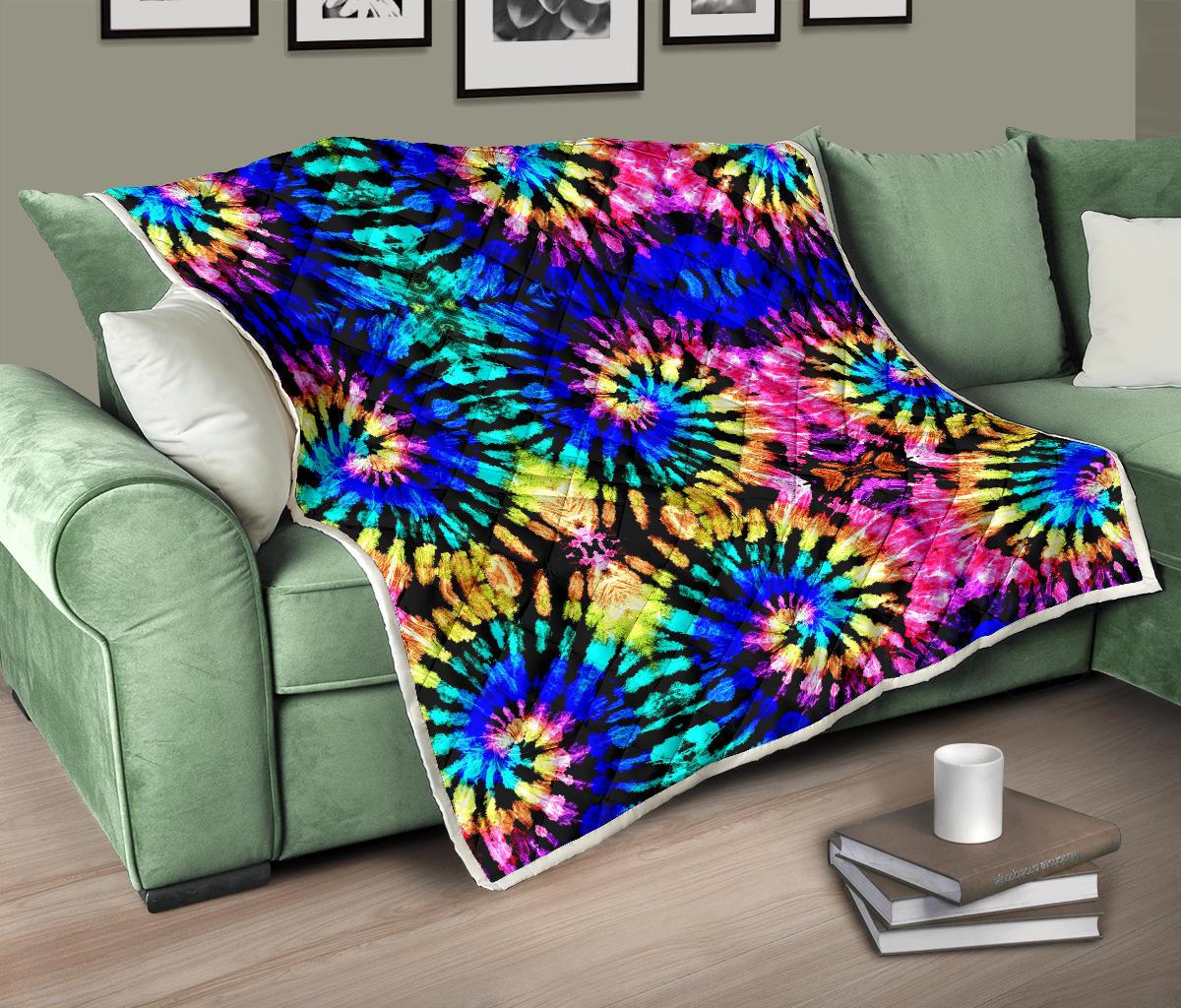 Tie Dye Rainbow Design Print Premium Quilt-JTAMIGO.COM