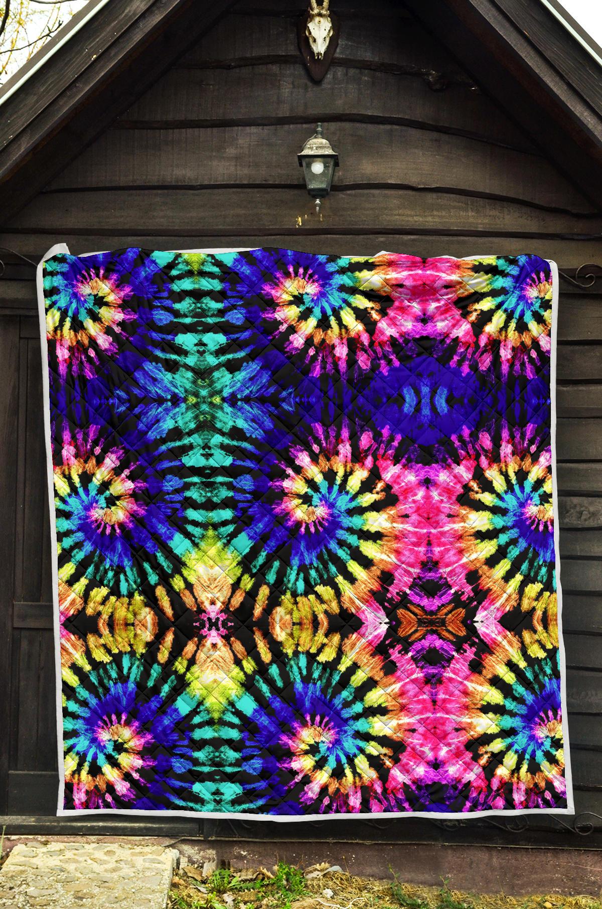 Tie Dye Rainbow Design Print Premium Quilt-JTAMIGO.COM