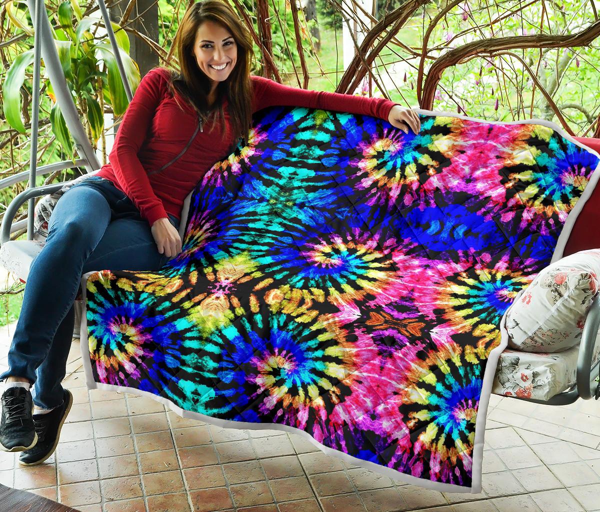 Tie Dye Rainbow Design Print Premium Quilt-JTAMIGO.COM