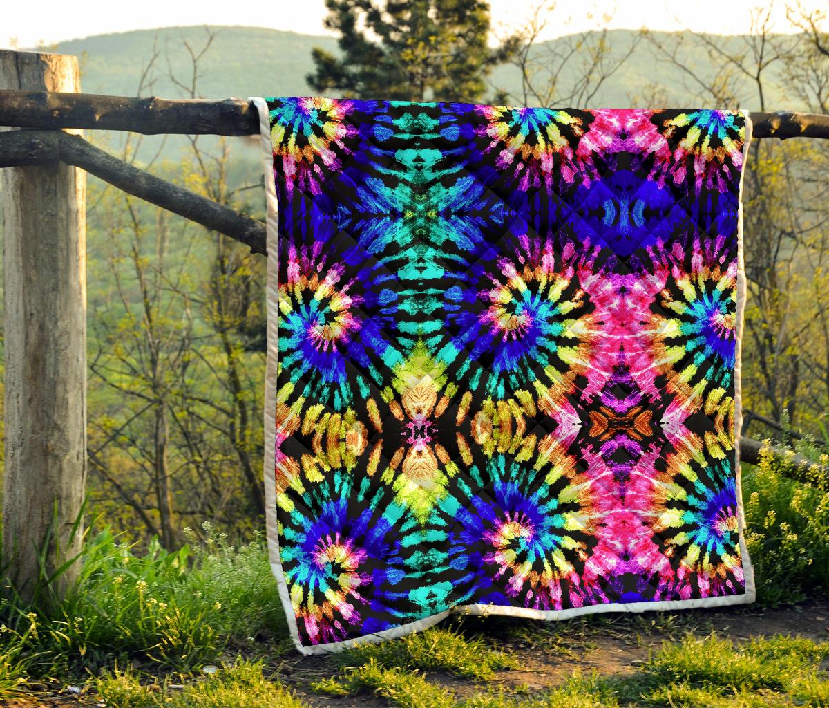 Tie Dye Rainbow Design Print Premium Quilt-JTAMIGO.COM