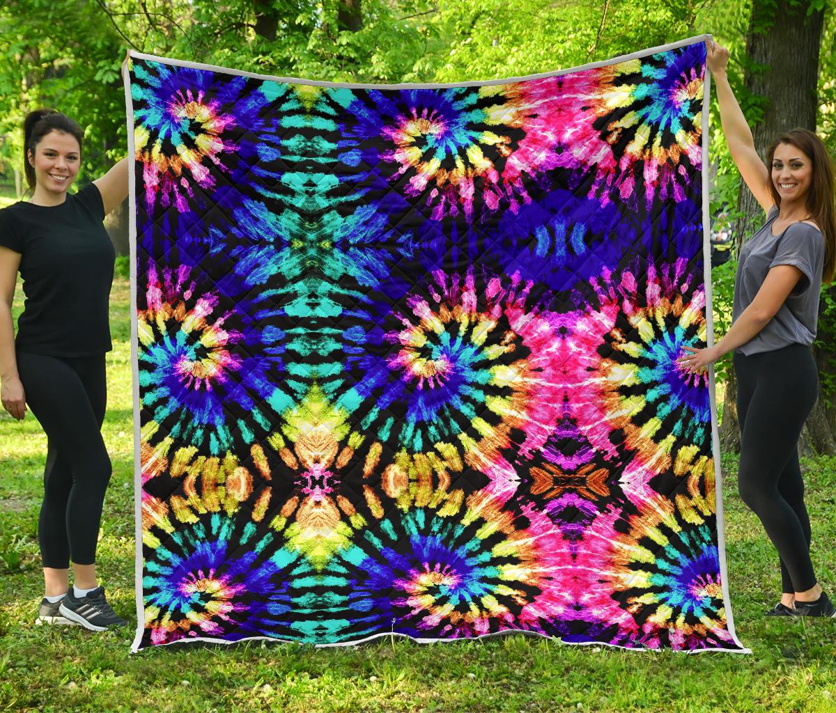Tie Dye Rainbow Design Print Premium Quilt-JTAMIGO.COM