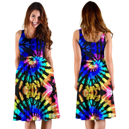 Tie Dye Rainbow Design Print Sleeveless Dress