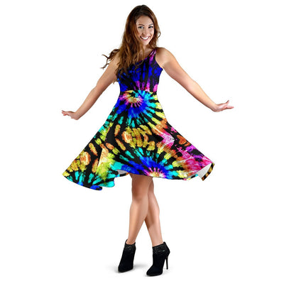 Tie Dye Rainbow Design Print Sleeveless Dress