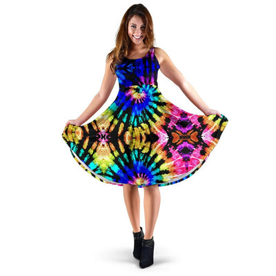 Tie Dye Rainbow Design Print Sleeveless Dress