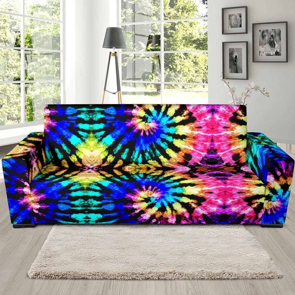 Tie Dye Rainbow Design Print Sofa Slipcover-JTAMIGO.COM