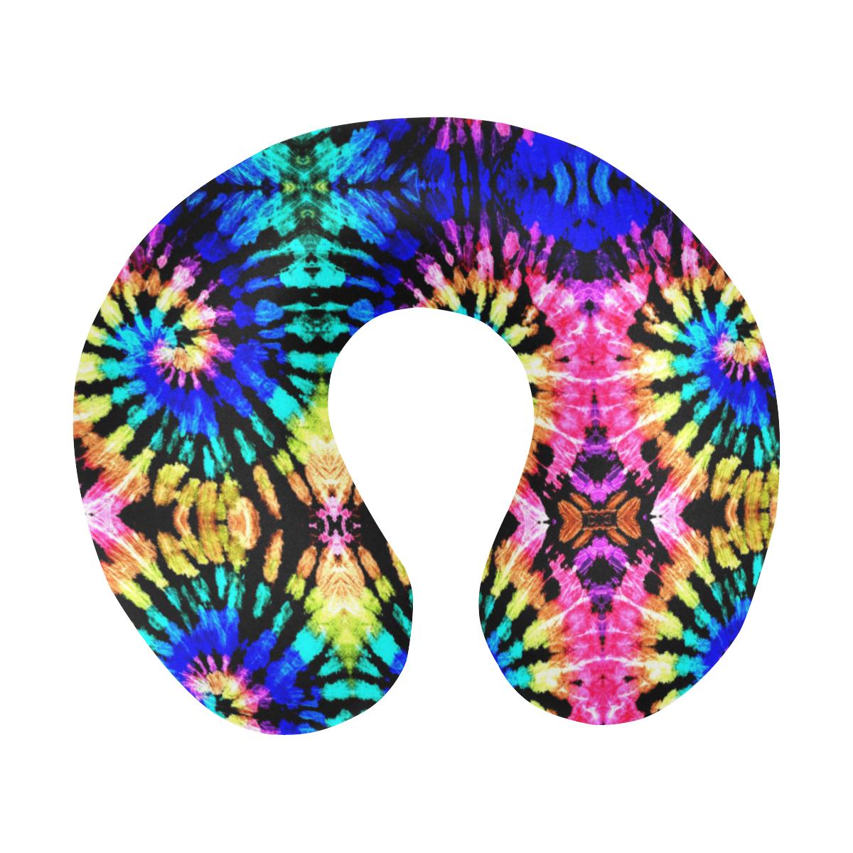 Tie Dye Rainbow Design Print U-Shaped Travel Neck Pillow-JTAMIGO.COM