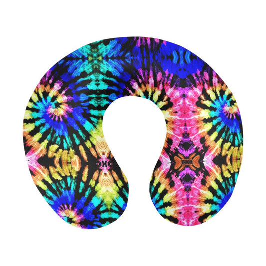 Tie Dye Rainbow Design Print U-Shaped Travel Neck Pillow-JTAMIGO.COM