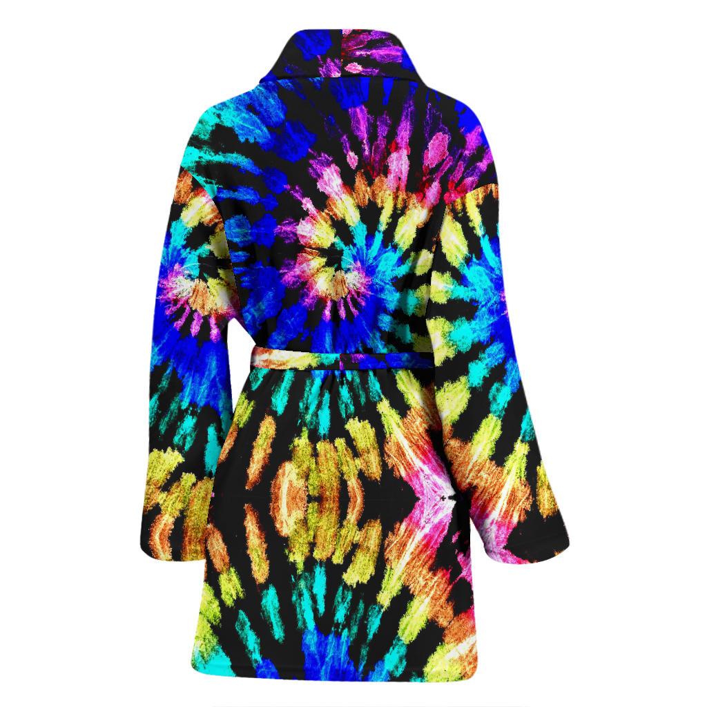 Tie Dye Rainbow Design Print Women Bath Robe-JTAMIGO.COM