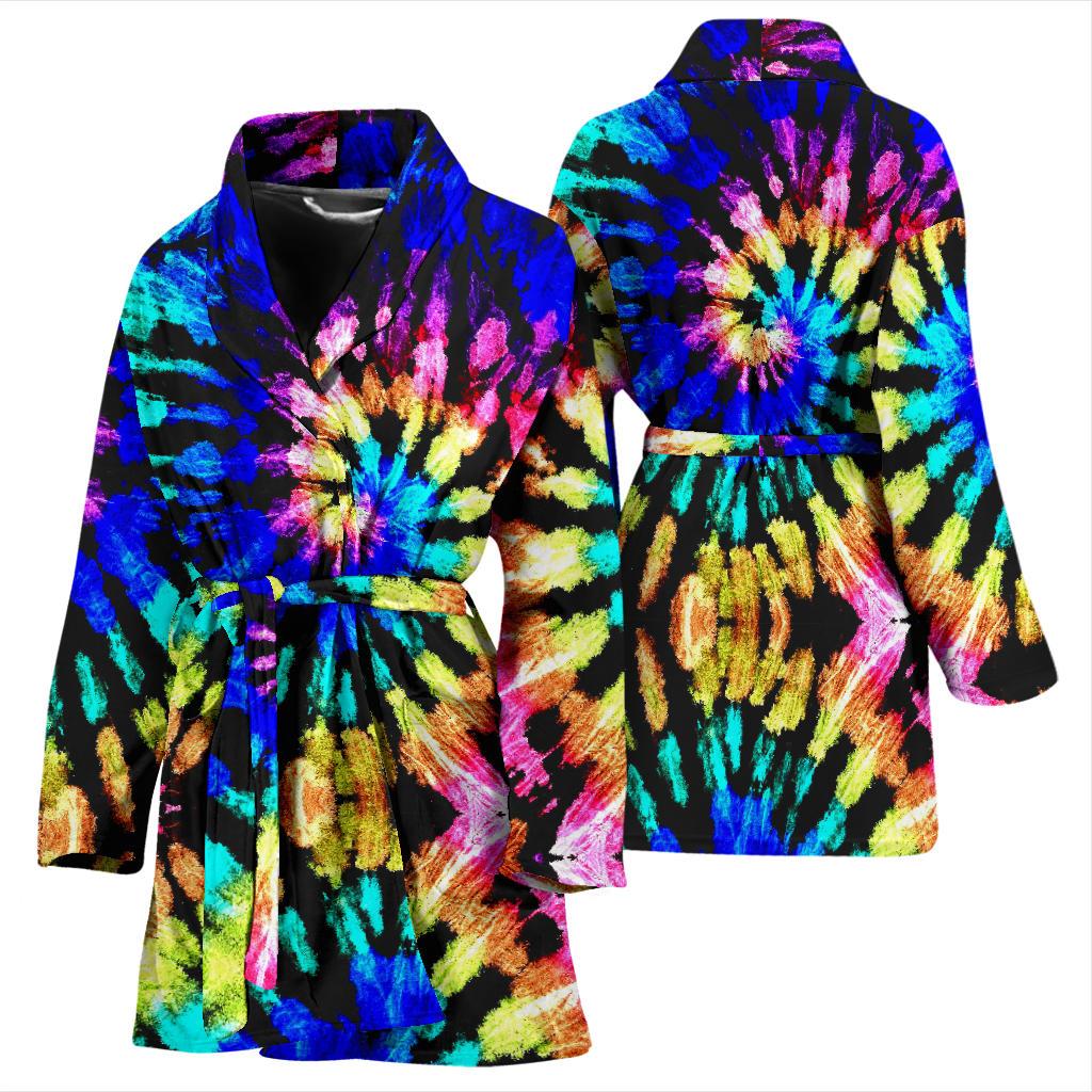 Tie Dye Rainbow Design Print Women Bath Robe-JTAMIGO.COM