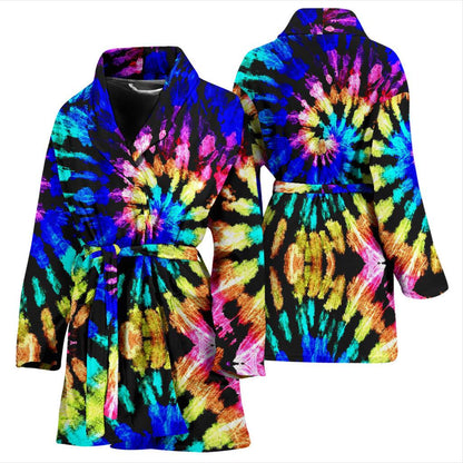 Tie Dye Rainbow Design Print Women Bath Robe-JTAMIGO.COM