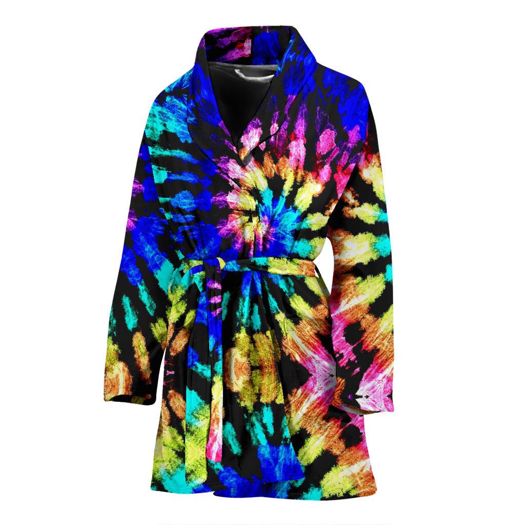 Tie Dye Rainbow Design Print Women Bath Robe-JTAMIGO.COM