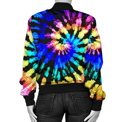 Tie Dye Rainbow Design Print Women Casual Bomber Jacket