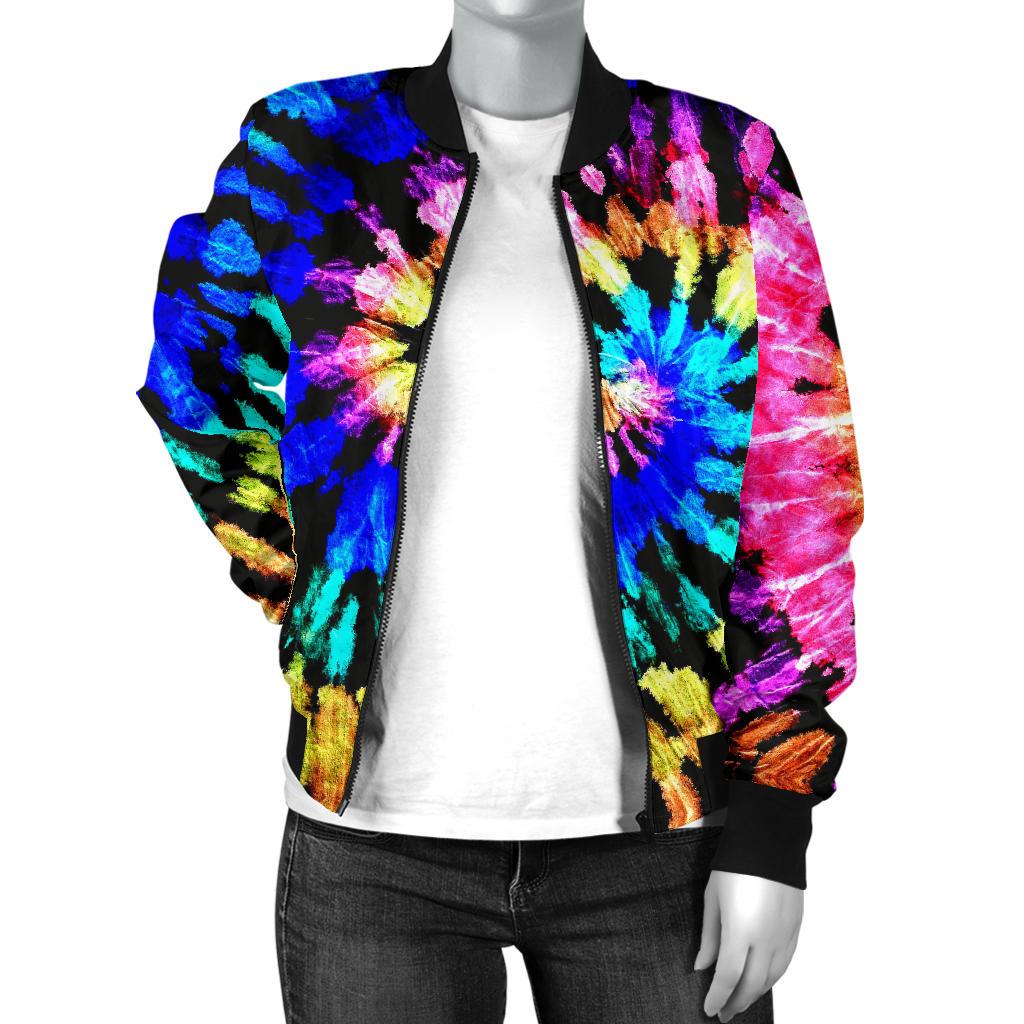 Tie Dye Rainbow Design Print Women Casual Bomber Jacket