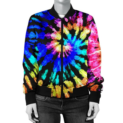 Tie Dye Rainbow Design Print Women Casual Bomber Jacket