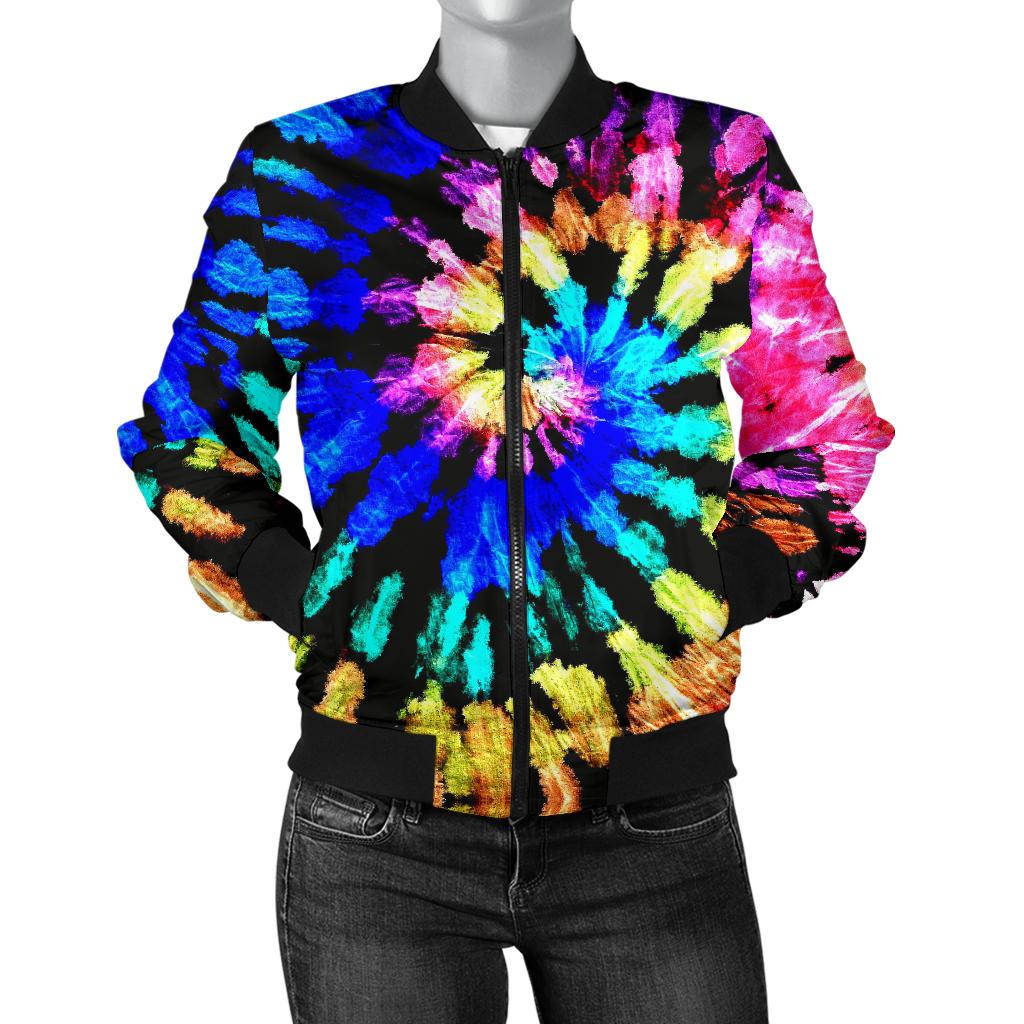 Tie Dye Rainbow Design Print Women Casual Bomber Jacket