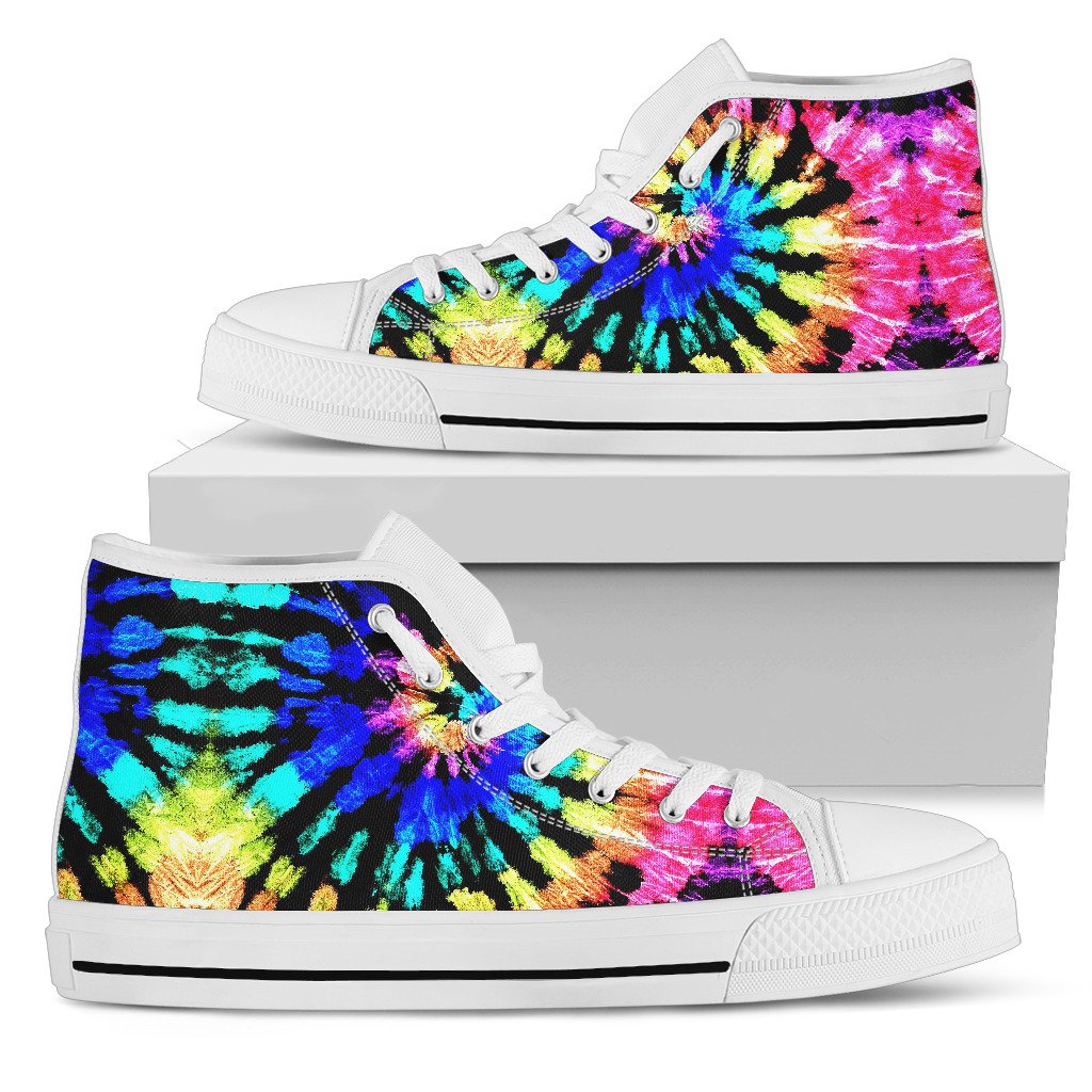 Tie Dye Rainbow Design Print Women High Top Shoes