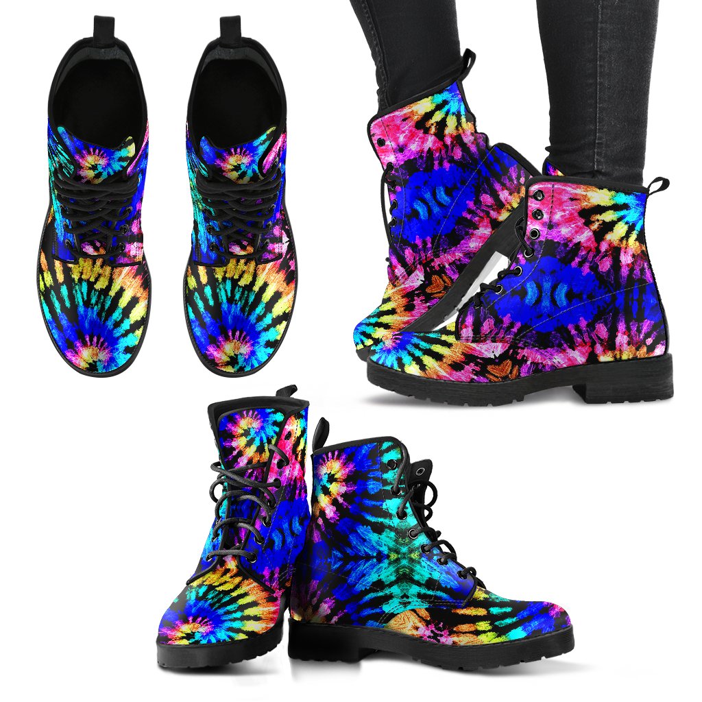 Tie Dye Rainbow Design Print Women Leather Boots-JTAMIGO.COM