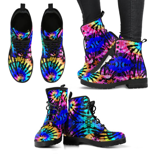 Tie Dye Rainbow Design Print Women Leather Boots-JTAMIGO.COM