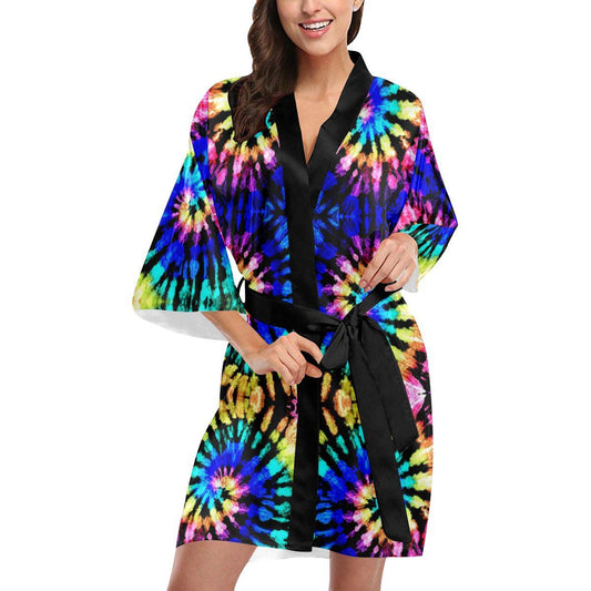 Tie Dye Rainbow Design Print Women Short Kimono Robe