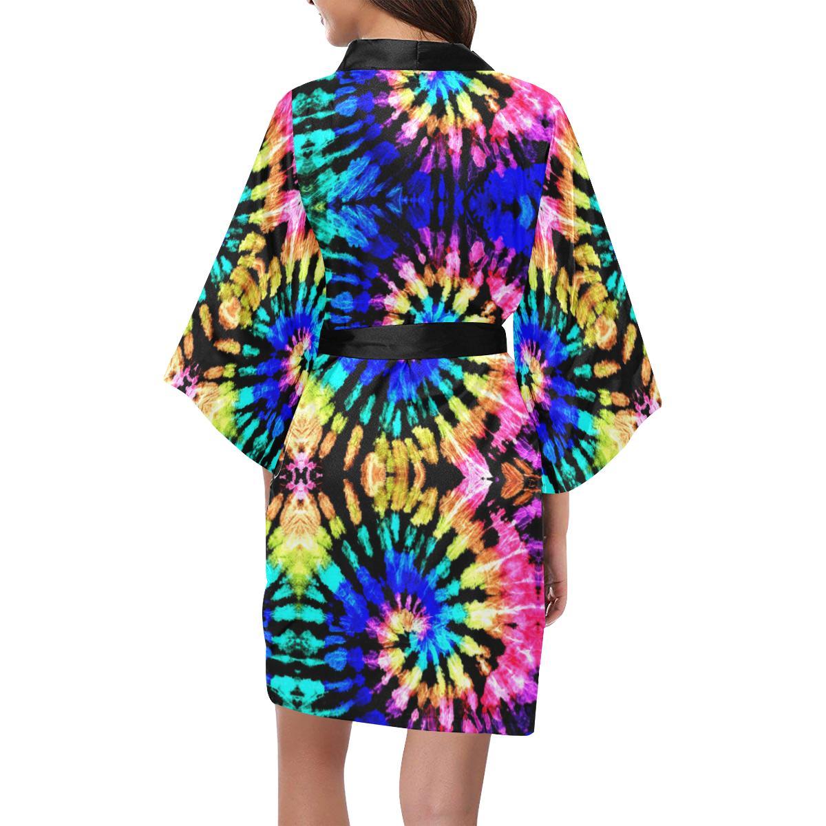 Tie Dye Rainbow Design Print Women Short Kimono Robe