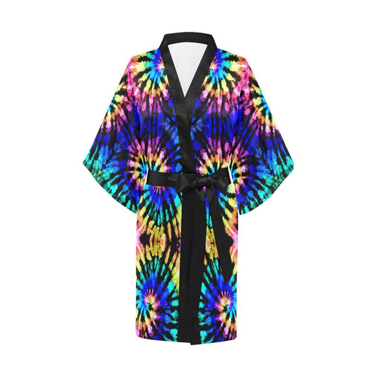 Tie Dye Rainbow Design Print Women Short Kimono Robe