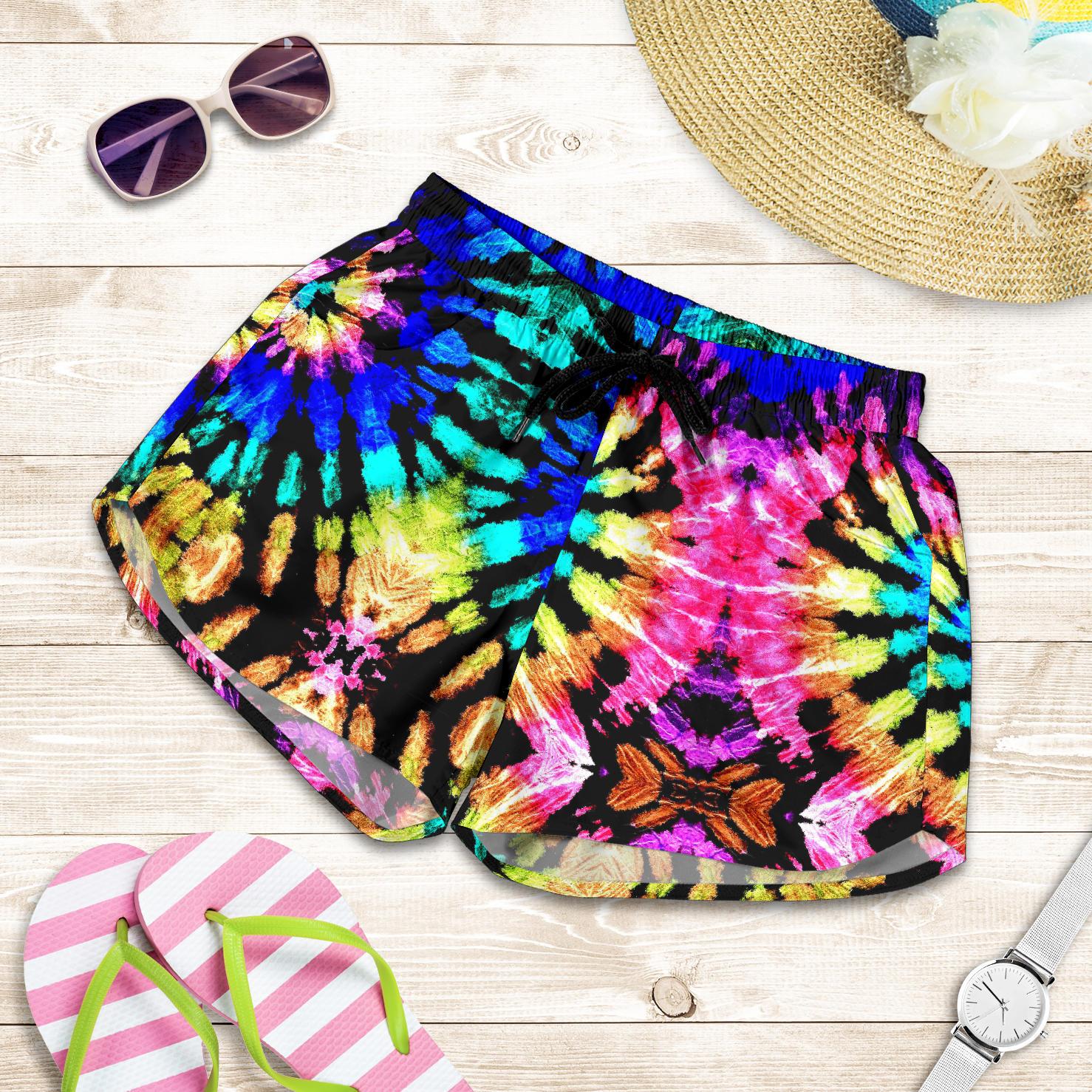 Tie Dye Rainbow Design Print Women Shorts-JTAMIGO.COM