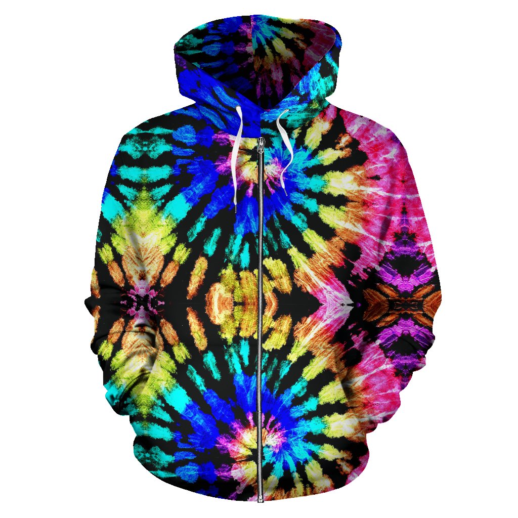 Tie Dye Rainbow Design Print Zip Up Hoodie