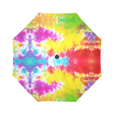 Tie Dye Rainbow Themed Print Automatic Foldable Umbrella