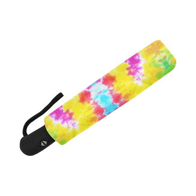 Tie Dye Rainbow Themed Print Automatic Foldable Umbrella