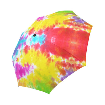 Tie Dye Rainbow Themed Print Automatic Foldable Umbrella