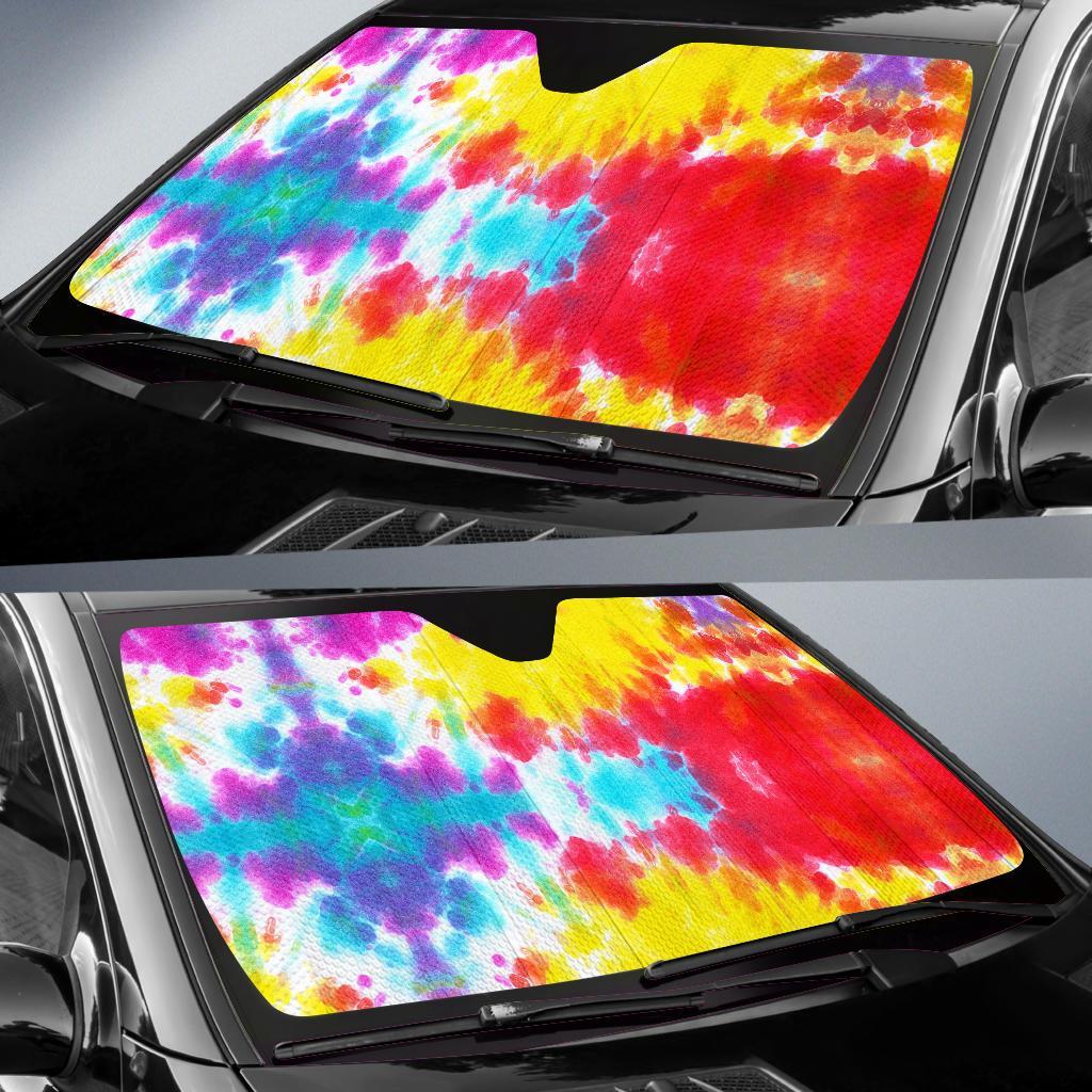 Tie Dye Rainbow Themed Print Car Sun Shade For Windshield