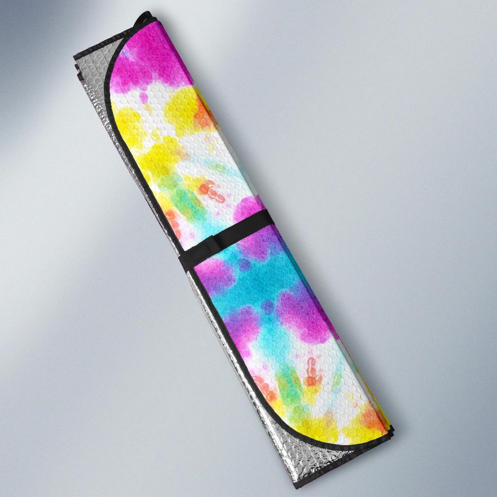 Tie Dye Rainbow Themed Print Car Sun Shade For Windshield
