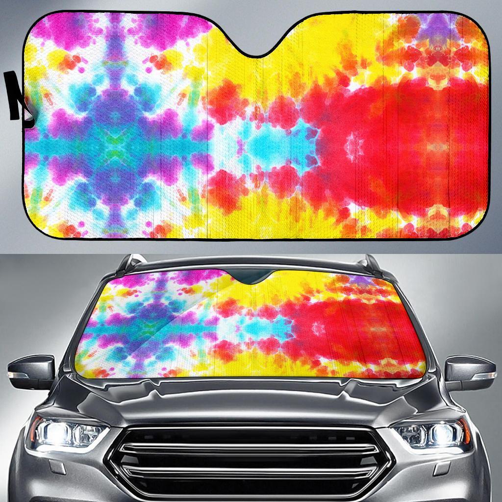 Tie Dye Rainbow Themed Print Car Sun Shade For Windshield