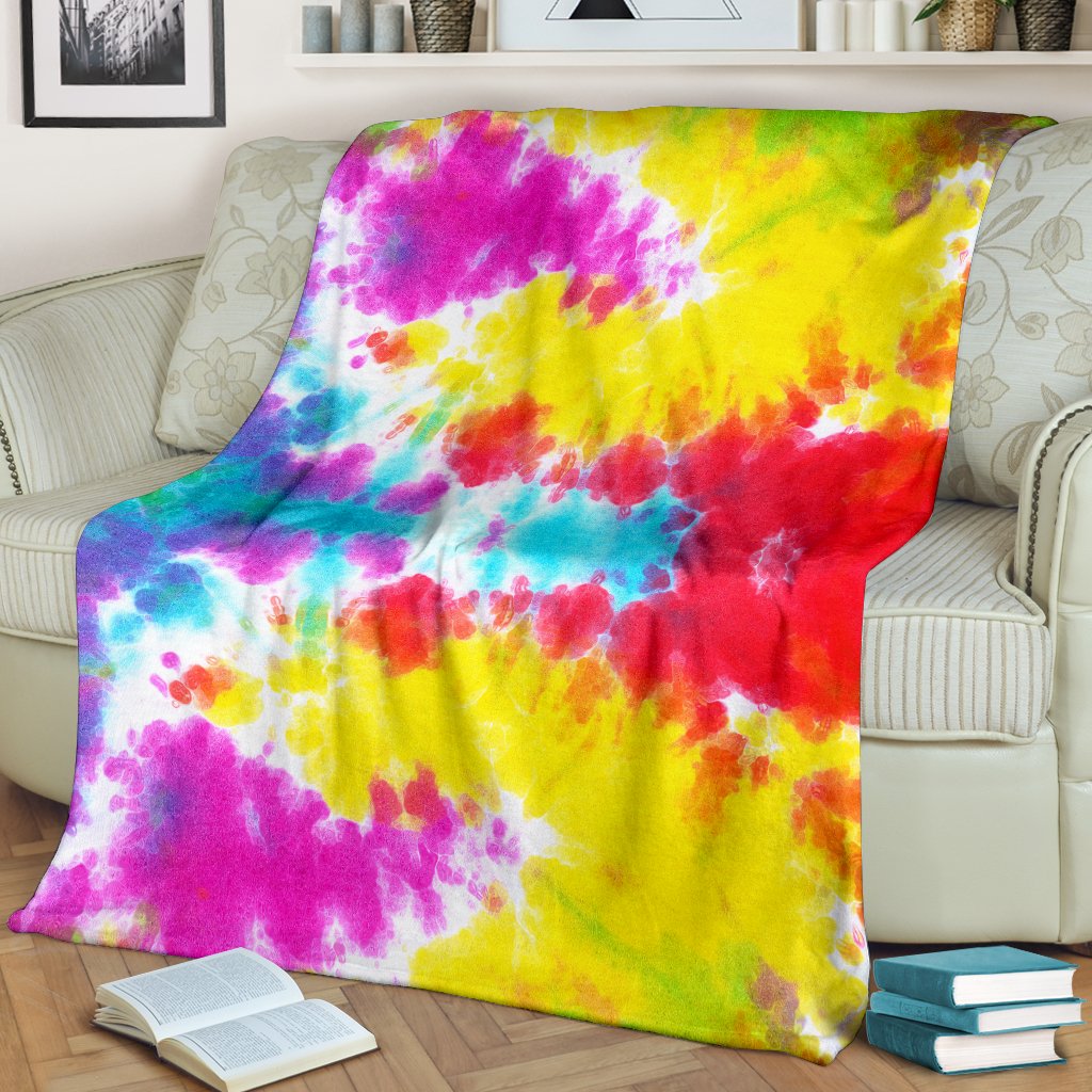 Tie Dye Rainbow Themed Print Fleece Blanket