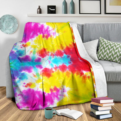 Tie Dye Rainbow Themed Print Fleece Blanket