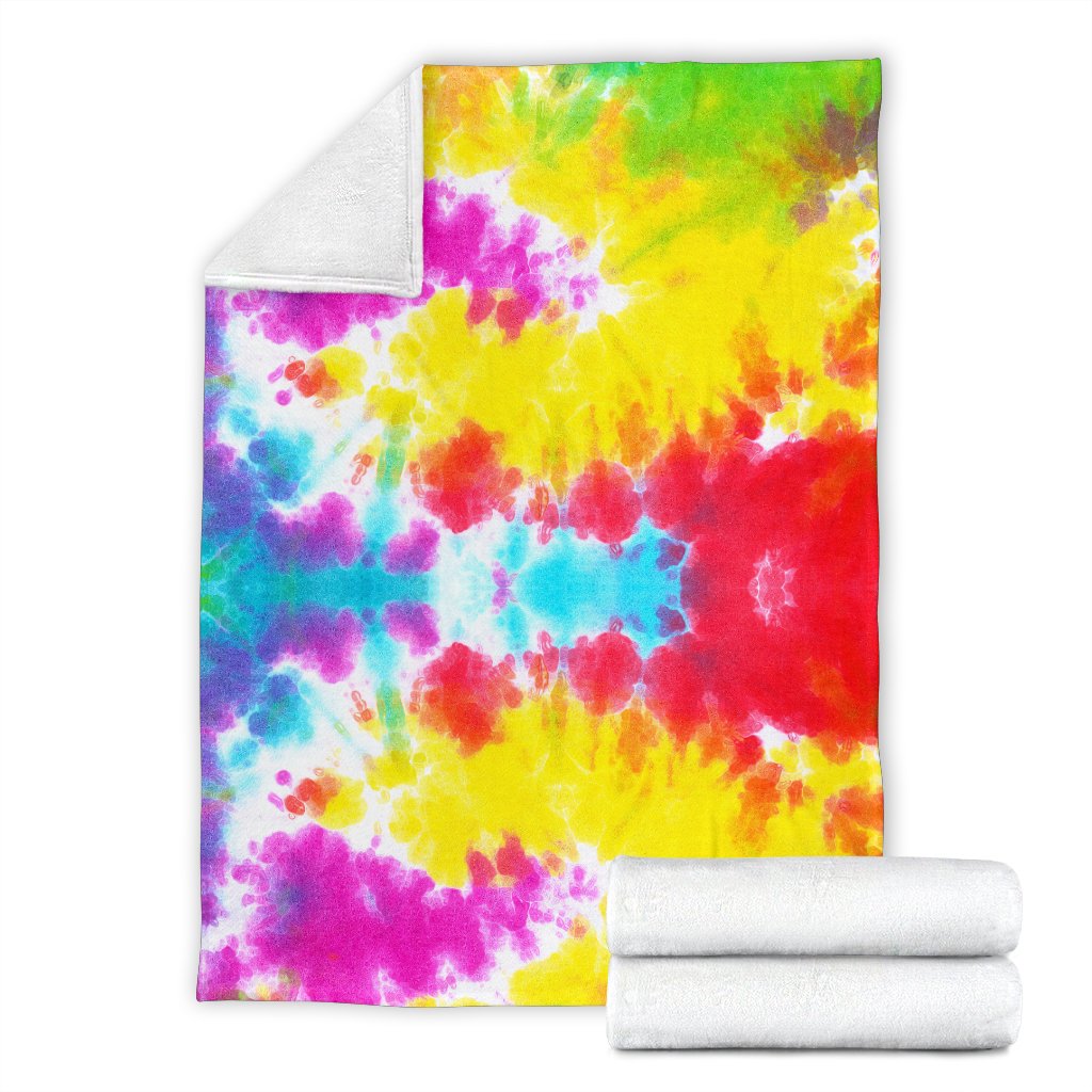 Tie Dye Rainbow Themed Print Fleece Blanket