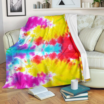 Tie Dye Rainbow Themed Print Fleece Blanket
