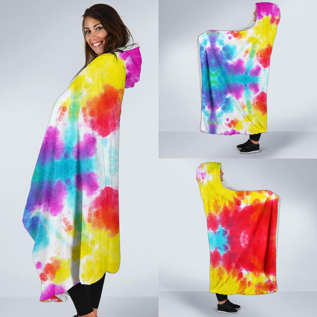 Tie Dye Rainbow Themed Print Hooded Blanket-JTAMIGO.COM