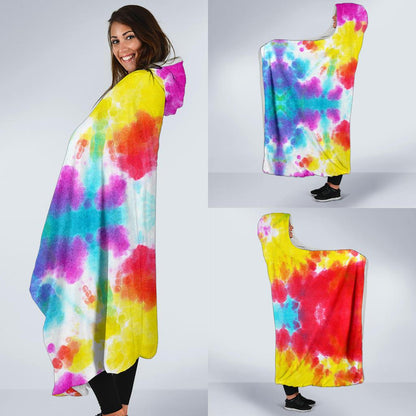 Tie Dye Rainbow Themed Print Hooded Blanket-JTAMIGO.COM