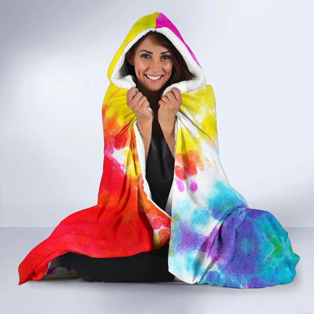 Tie Dye Rainbow Themed Print Hooded Blanket-JTAMIGO.COM